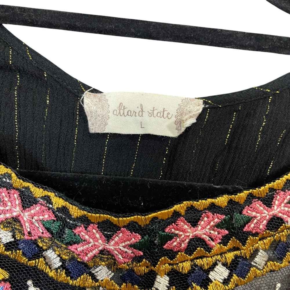 Altar'd State Large‎ Black Tribal Sleeveless Top 100% Viscose Embroidered - Picture 3 of 6
